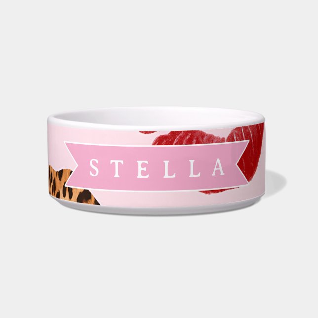 Personalized Chic Pink Leopart Print Lip Pattern Bowl (Front)
