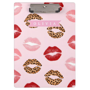 Personalized Chic Pink Leopart Print Lip Pattern Clipboard