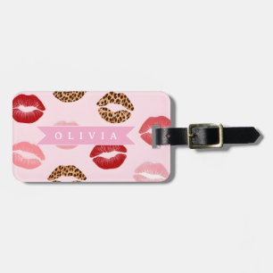 Personalized Chic Pink Leopart Print Lip Pattern Luggage Tag