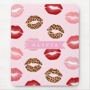 Personalized Chic Pink Leopart Print Lip Pattern Mouse Pad
