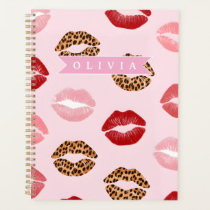 Personalized Chic Pink Leopart Print Lip Pattern Planner