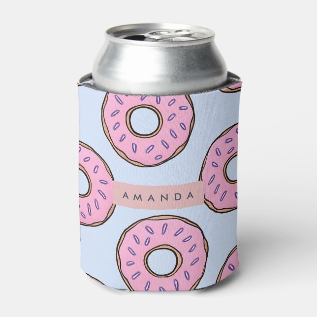 Personalized Chic Pink Sprinkle Donut  Can Cooler (Can Front)