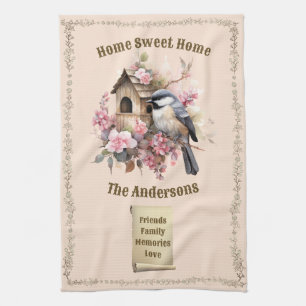 Personalized Chickadee Home Sweet Home Tea Towel
