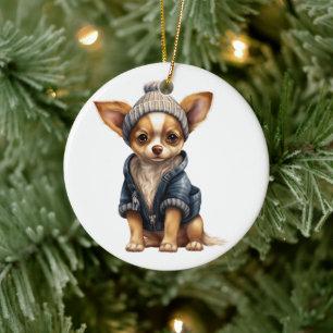 Personalized Chihuahua Dog Art Ceramic Ornament