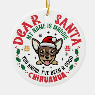 Personalized Chihuahua Dog Christmas Tree Round Ceramic Ornament