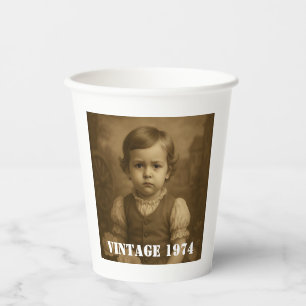 Personalized Childhood Photo, Name & Year Vintage Paper Cups