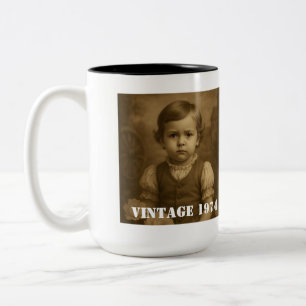 Personalized Childhood Photo, Name & Year Vintage Two-Tone Coffee Mug