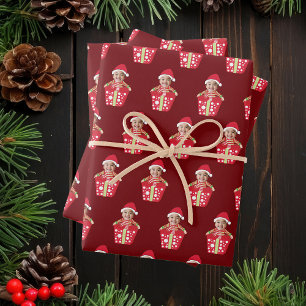 Personalized Children's Face Photo Red Christmas Wrapping Paper Sheet