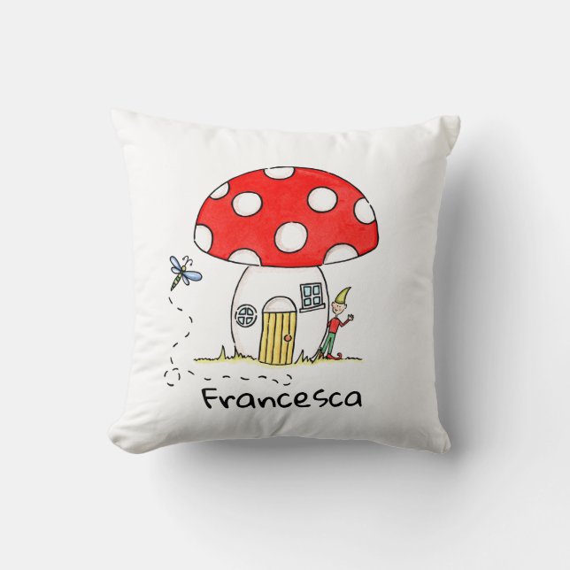 Personalized Children's Toadstool, Elf & Dragonfly Cushion (Front)