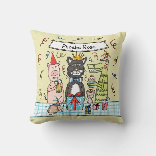 Personalized Child's Party Animals Cushion (Front)