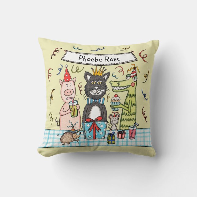 Personalized Child's Party Animals Cushion (Front)