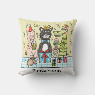 Personalized Child's Party Animals Square Cushion