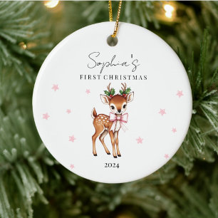 Personalized Child's Reindeer First Christmas Ceramic Ornament