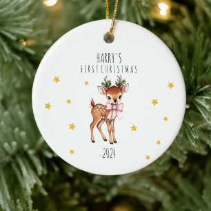 Personalized Child's Reindeer First Christmas Ceramic Ornament