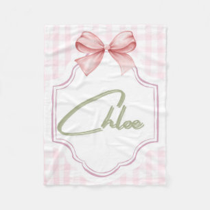 Personalized Chloe Baby Girl Nursery Bow&Gingham Fleece Blanket