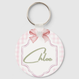 Personalized Chloe Baby Girl Nursery Bow&Gingham  Key Ring