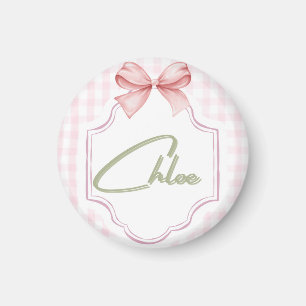 Personalized Chloe Baby Girl Nursery Bow&Gingham Magnet