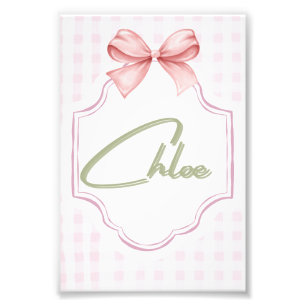 Personalized Chloe Baby Girl Nursery Bow&Gingham Photo Print