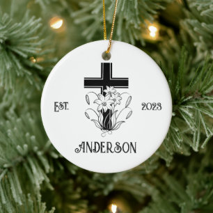 Personalized Christian Cross Christmas Holiday Ceramic Ornament