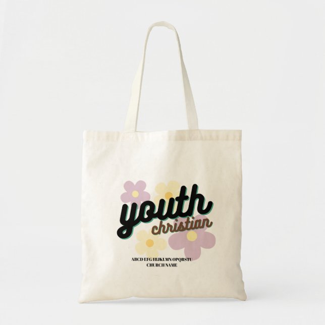 Personalized Christian Youth Flower Tote Bag (Front)
