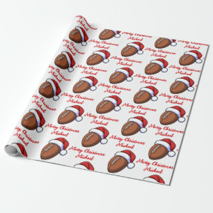 Personalized Christmas American Football Santa     Wrapping Paper