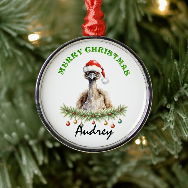 Personalized Christmas Aussie Animals Emu Metal Ornament (Tree)