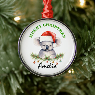 Personalized Christmas Aussie Animals Koala Metal Ornament