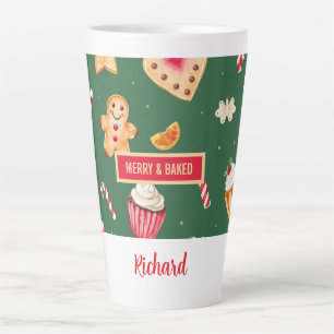 Personalized Christmas Baking Pattern Latte Mug
