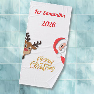 Personalized Christmas Bath Towel - Santa Design