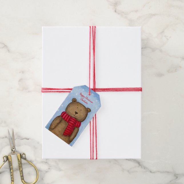 Personalized Christmas Bear kids  Gift Tags (With Twine)