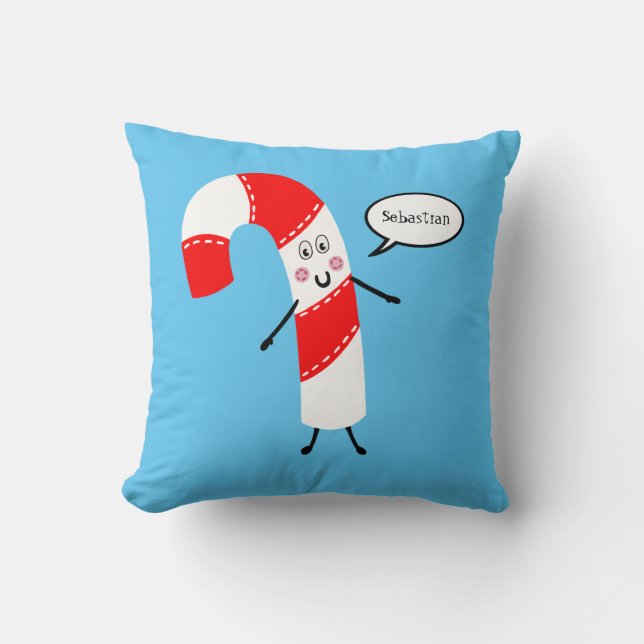 Personalized Christmas Candy Cane Pillow Cushion (Front)