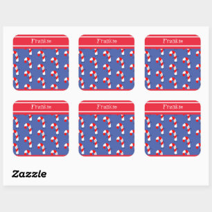 Personalized Christmas Candy Cane Square Sticker
