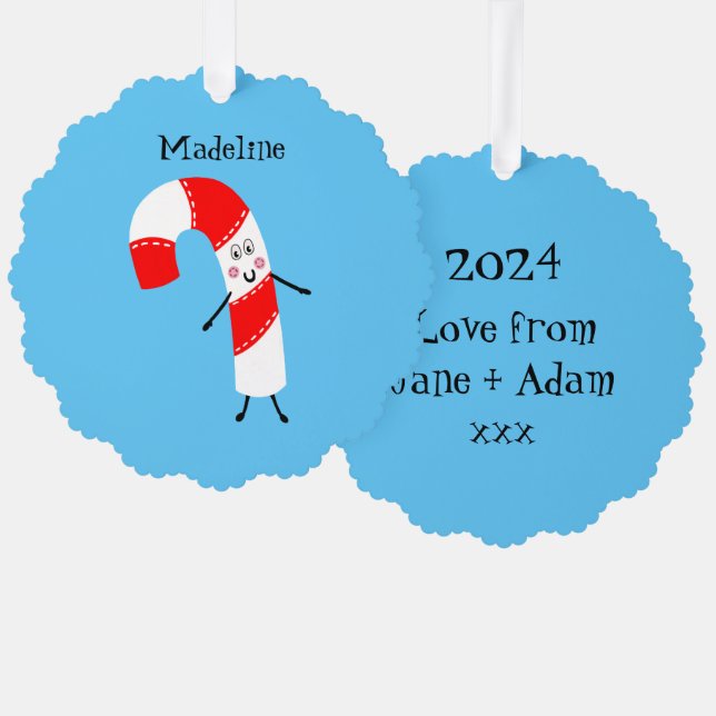 Personalized Christmas Candy Cane Tree Decoration Card (Front/Back)