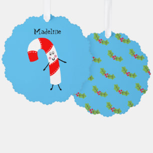 Personalized Christmas Candy Cane Tree Decoration Card