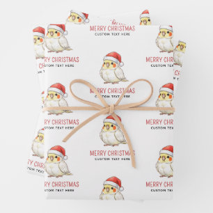 Personalized Christmas Cockatiel Wearing Santa Hat Wrapping Paper Sheet