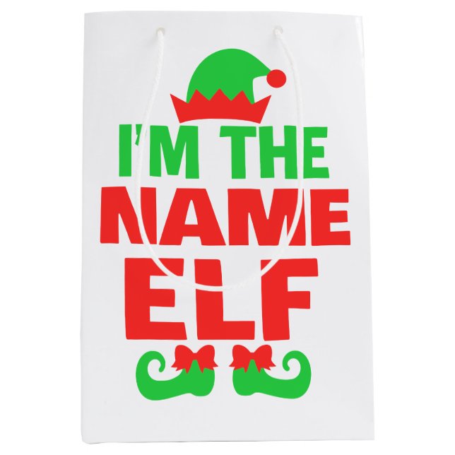 Personalized Christmas Elf Medium Gift Bag (Front)