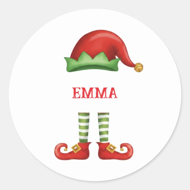 Personalized Christmas Elf Sticker | Red & Green (Front)
