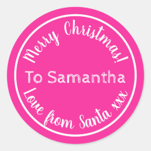 Personalized Christmas from Santa Hot Pink Classic Round Sticker