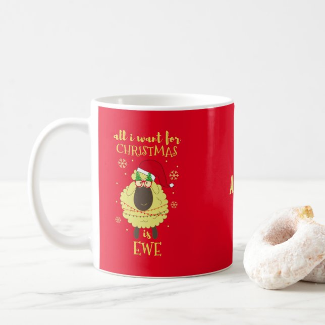 Personalized Christmas Funny Cute Sheep Love Coffee Mug (With Donut)