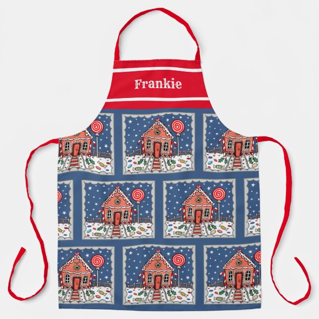 Personalized Christmas Gingerbread House Apron (Front)