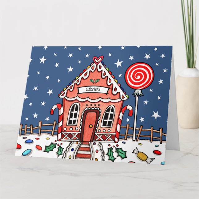 Personalized Christmas Gingerbread House  Card (Front)
