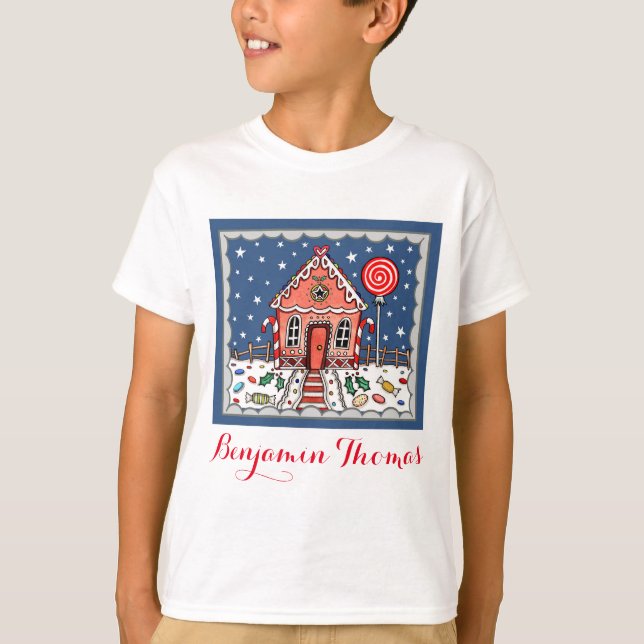 Personalized Christmas Gingerbread House T-Shirt (Front)