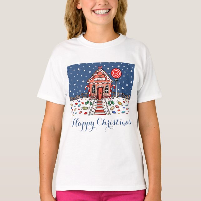 Personalized Christmas Gingerbread House T-Shirt (Front)