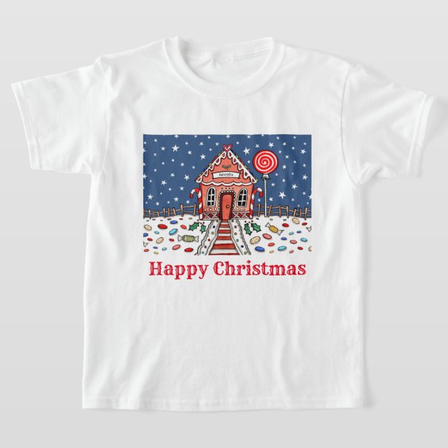 Personalized Christmas Gingerbread House T-Shirt (Laydown)