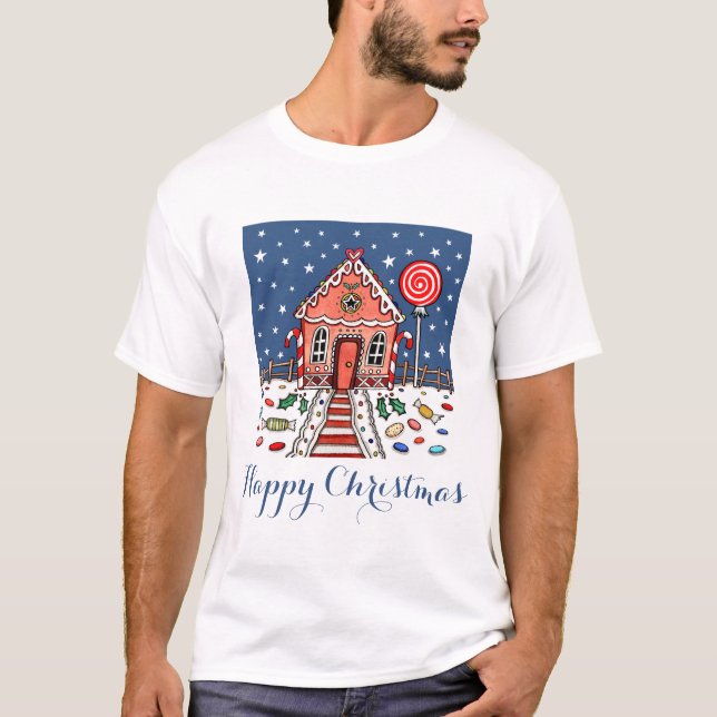 Personalized Christmas Gingerbread House T-Shirt (Front)