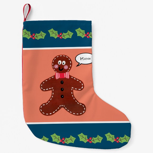 Personalized Christmas Gingerbread Man Small Christmas Stocking (Front)