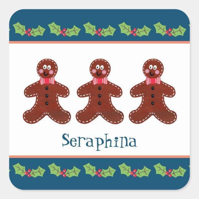 Personalized Christmas Gingerbread Man Square Sticker (Front)