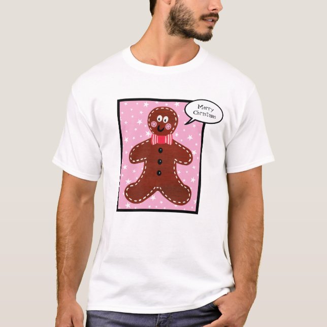 Personalized Christmas Gingerbread Man T-Shirt (Front)