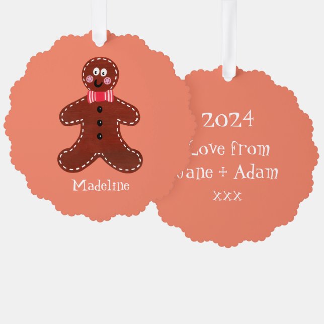 Personalized Christmas Gingerbread Man Tree Decoration Card (Front/Back)
