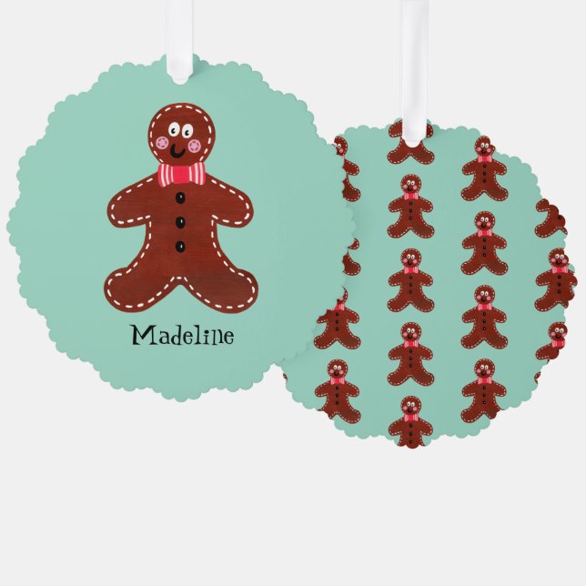 Personalized Christmas Gingerbread Man Tree Decoration Card (Front/Back)